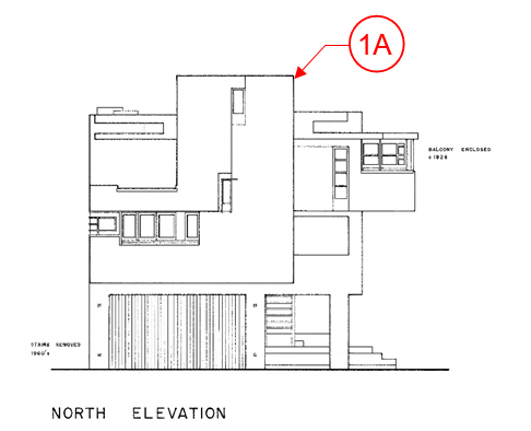 North Elevation - Round circle with 1A in it.