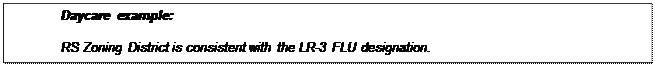 Text Box: Daycare example:

	RS Zoning District is consistent with the LR-3 FLU designation.
